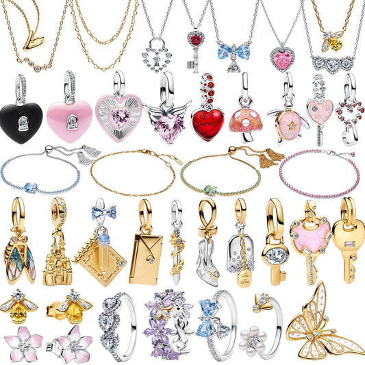 New 925 Sterling Silver Charms Heart Bee Flower key Lock Earrings