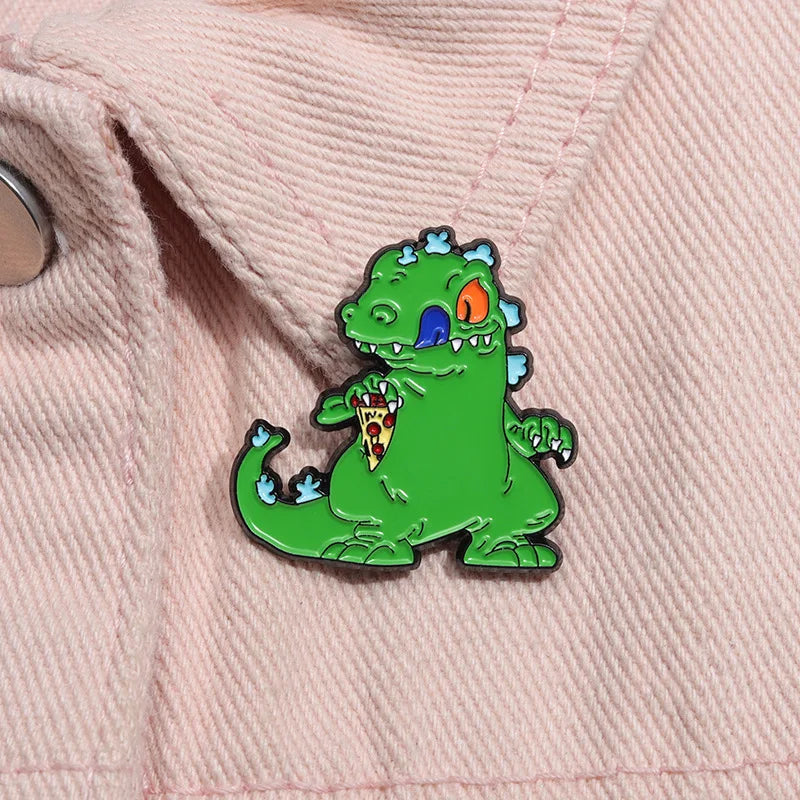 Cartoon Green Reptar Dinosaur Enamel Pin Nostalgia Animation Movies