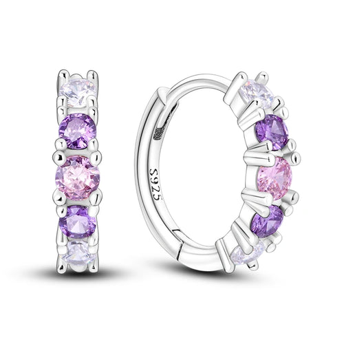 925 Sterling Silver Colored Zirconium Stars Hoop Earrings For Women