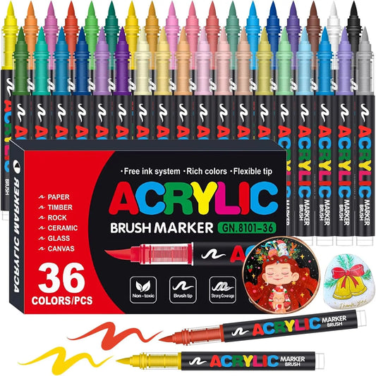 12-48 Colors Acrylic Paint Marker DIY Waterproof Soft Brush Tip Paint
