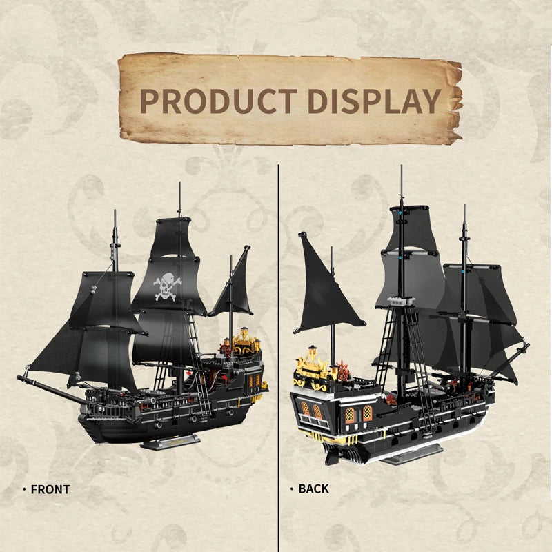 1424PCS Black Pirate Ship Building Blocks Skeleton Ghost Boat Model