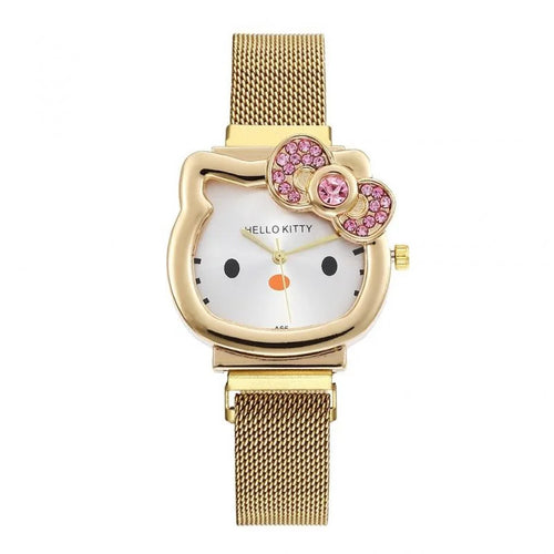 Hello Kitty Diamond  Watch Cat Bow Kawaii Pink Ladies Gold Sliver