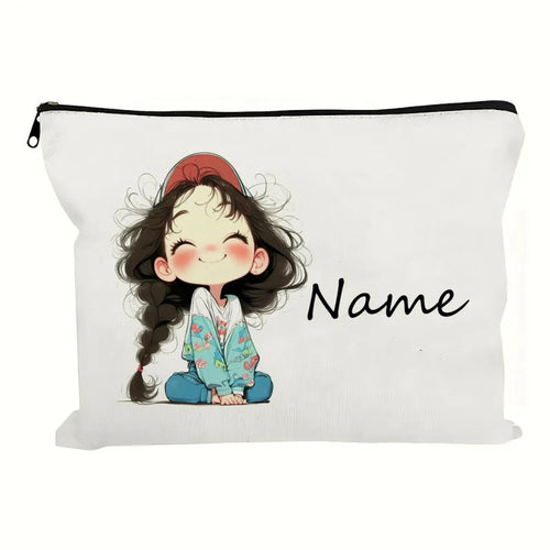 Custom Name Vintage Cute Girl Pattern Makeup Bag Handbag Toiletry Bag