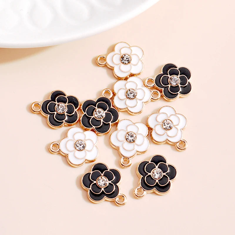 10pcs/lot 13*16mm Enamel Crystal Flower Charms DIY for Necklaces