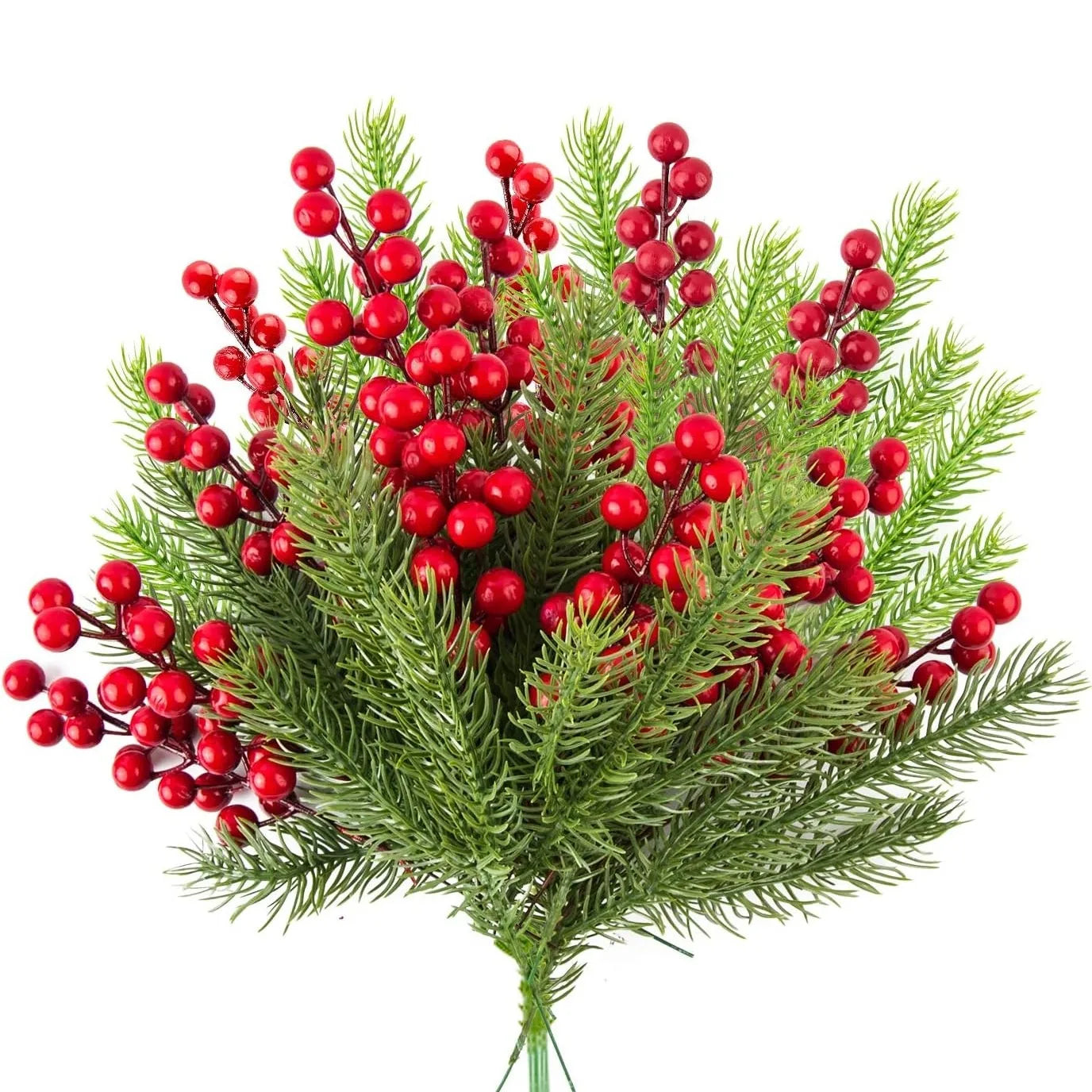 10Pcs Christmas Decoration Artificial Pine Branches Holly Berries Red