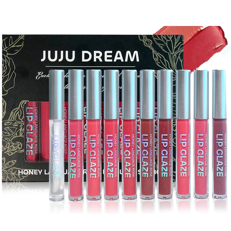 10 pcs/set Nude Lip Gloss Matte Velvet Lipstick - Matte Finish &