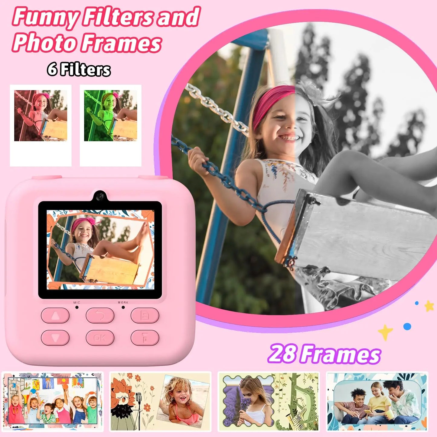AMORUS Kids Camera Instant 1080P HD Dual Lens Selfie Digital Camera