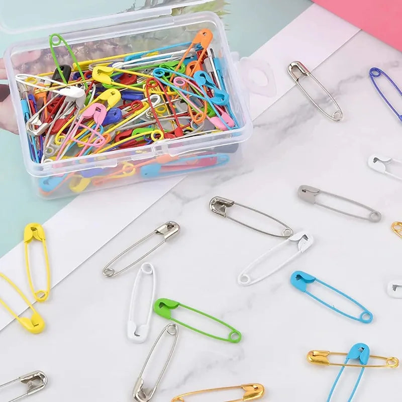 120Pcs Safety Pins Colored Metal Safety Pins with Storage Box Small