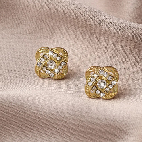 Light Luxury Zircon Stud Earrings Simple Cross Hollow Geometric