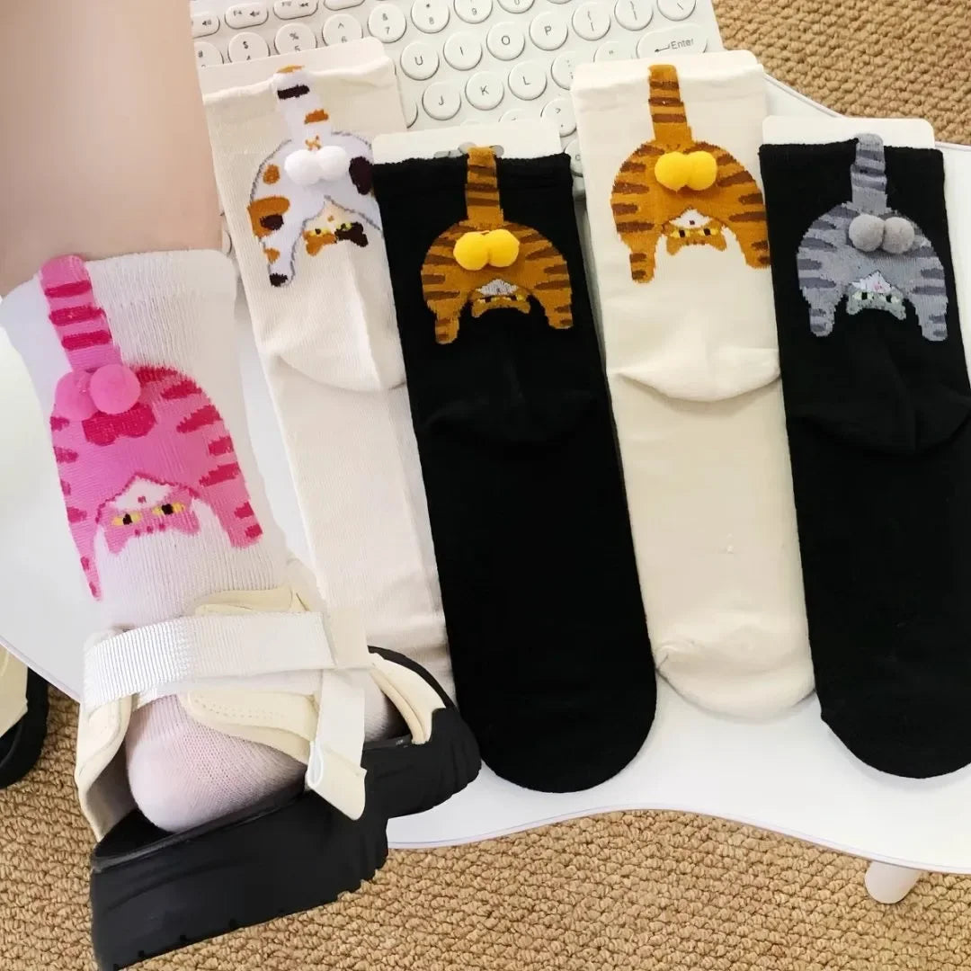 Cozy Cartoon Cat Egg Couple Socks Mid-Calf Warm Winter Maternity Wear