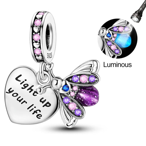 Fit Original 925 Sterling Silver Charms Beads Luminous Firefly Charms