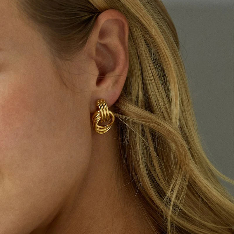 Fashion Glossy Three-Layer Textured Intersecting Knot Earrings for