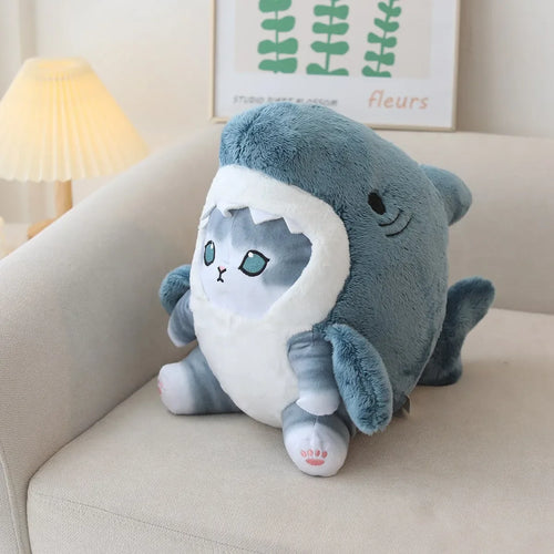 Kawaii Shark Cat Plush Toy Soft Stuffed Colorful Shark Cat Doll Kids