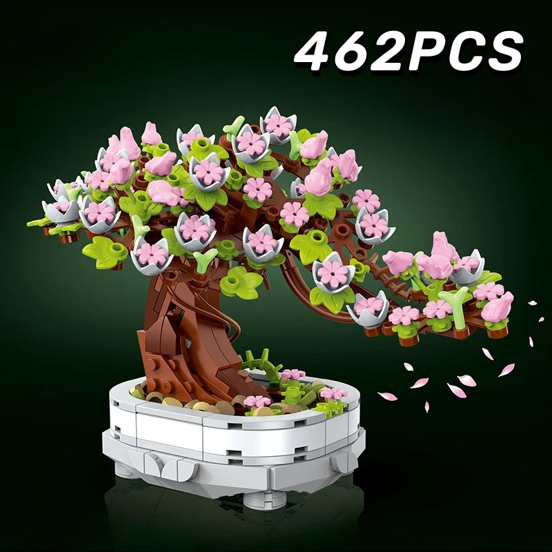 462PCS Bonsai Building Block Flower Creative Plant Cherry Blossom Tree