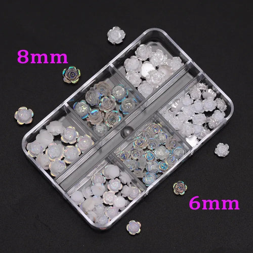 3D White Aurora Camellia Nail Art Charms Rhinestones 90PCS Jewelry