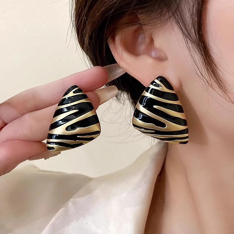 LATS Vintage Triangular Stud Earrings for Women Girls Striped Zebra