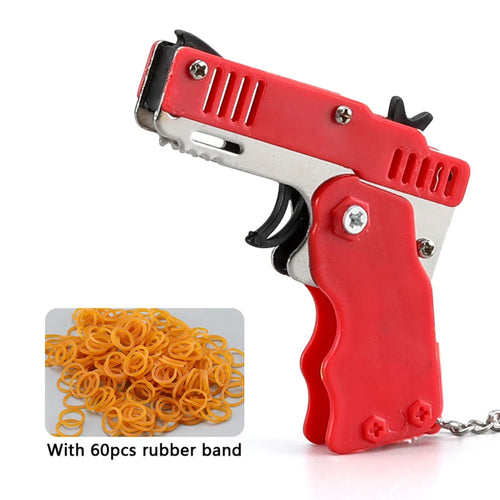 Metal Burst Rubber Band Toy - Mini Folding Launcher Toy With Keychain