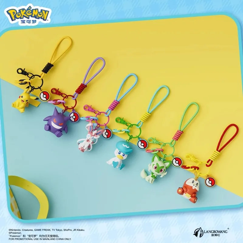 Genuine Pokemon Keychain Pikachu Gengar Sylveon, Anime Figure Keyring