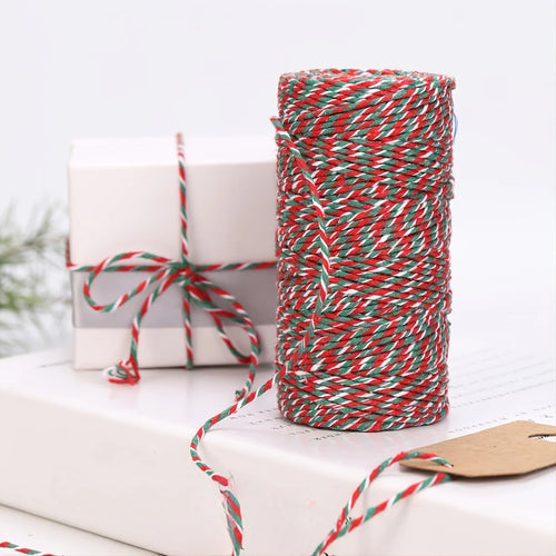 100M/Roll Red Green and White  Colorful Cotton Rope for Home