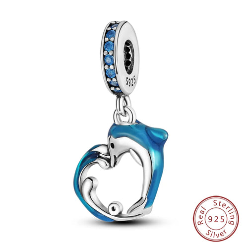 Fit Original 925 Sterling Silver Charms Beads Blue Luminous Whale