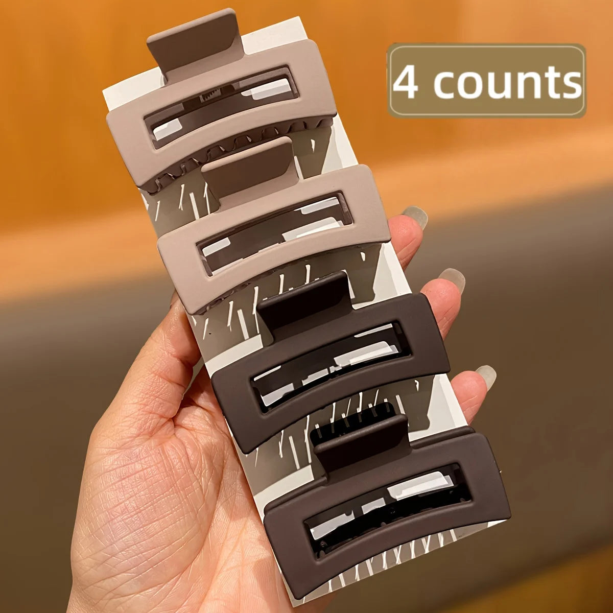 4PcsCoffee Color Medium-Sized Square Hair Clips, Suitable for Daily