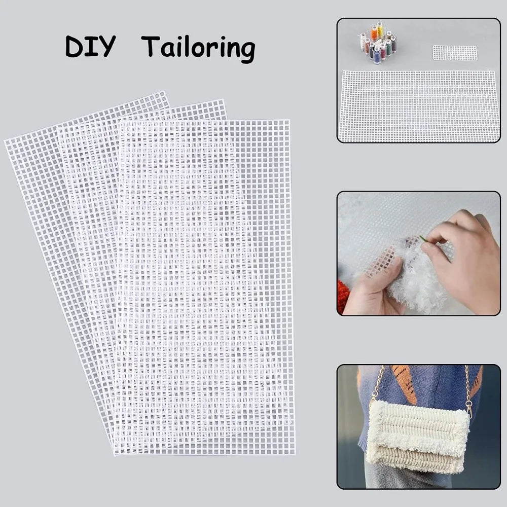 10pcs 2 Sizes Plastic Mesh Canvas Bag Sheets Plastic Acrylic Yarn