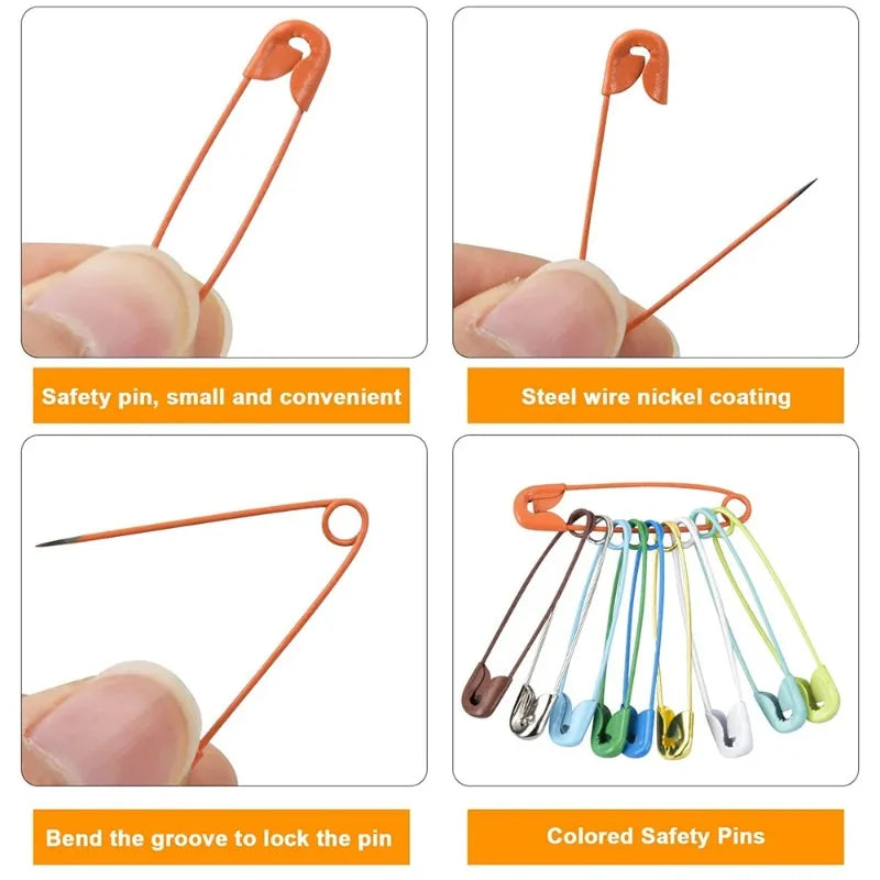 120Pcs Safety Pins Colored Metal Safety Pins with Storage Box Small