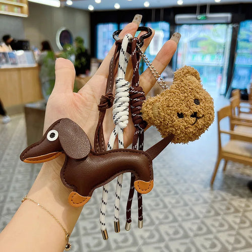Leather Dachshund Bag Pendant Creative Keychain Lanyard bag Accessory