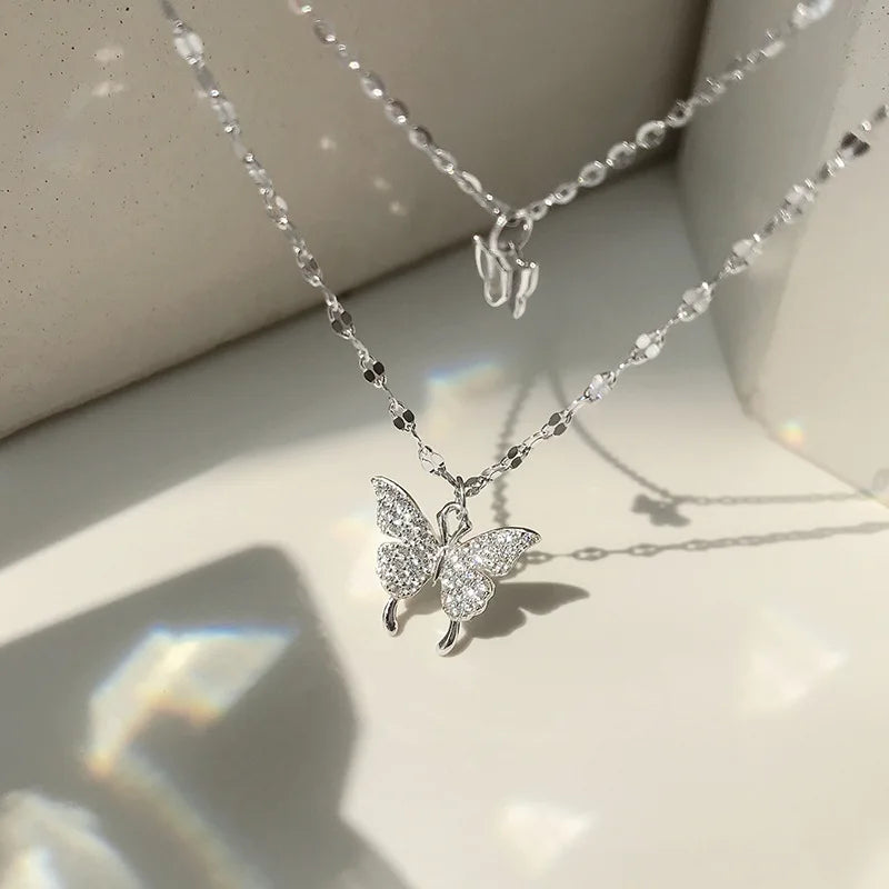 Double Layered Butterfly Necklace for Women with High-end Design,