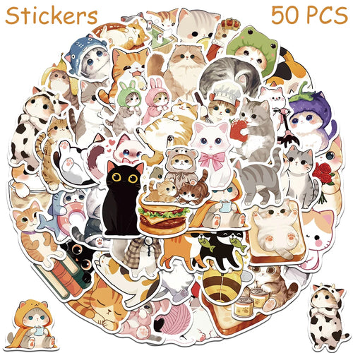 50pcs Cartoon Cute Cats Stickers Decals For Laptop Notebook Skateboard
