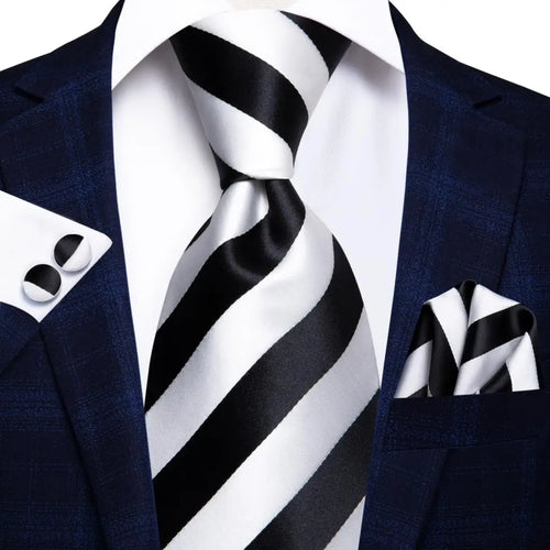 Black Red Striped Silk Wedding Tie For Men Handky Cufflink Gift Men