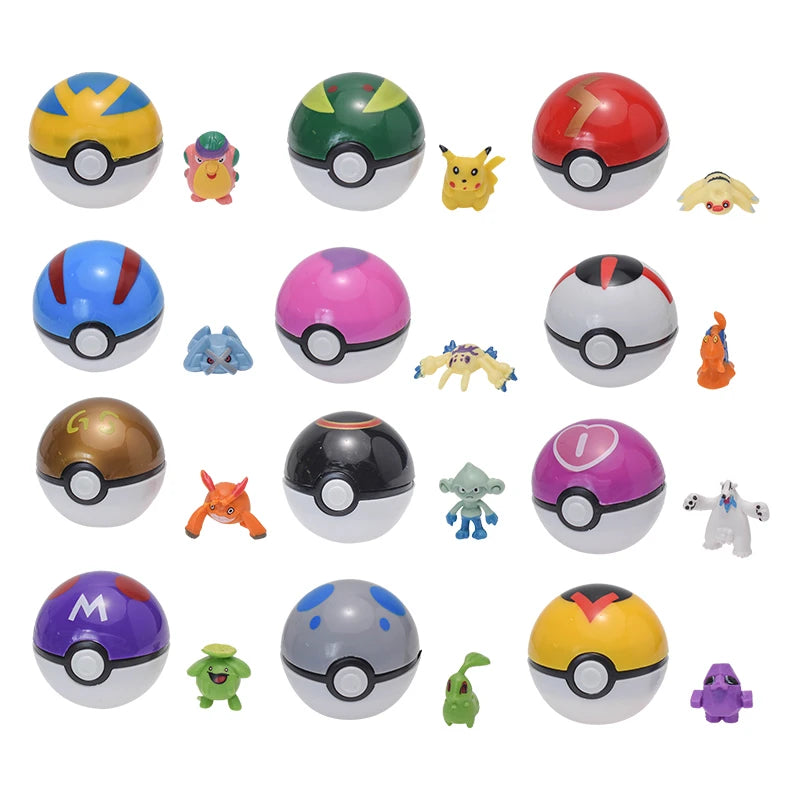 12Pcs/Set Pokemon Poke Ball Figure Toys Anime Pikachu Pocket Monster