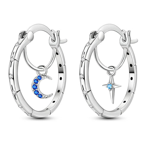 925 Sterling Silver Colored Zirconium Stars Hoop Earrings For Women