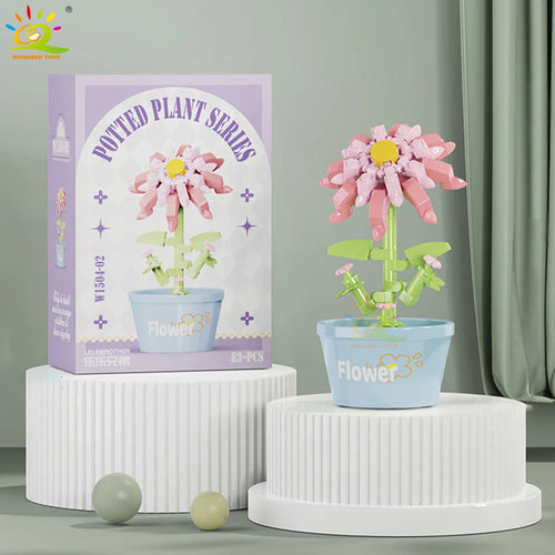 HUIQIBAO MOC Flower Succulent Potted Model Building Block DIY Eternal