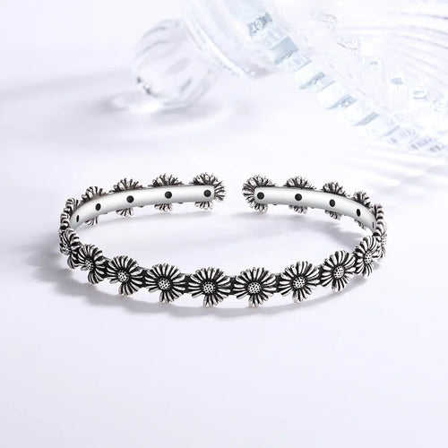 XIYANIKE Vintage Thai Silver Lotus Flower Cuff Bracelet For Women Girl