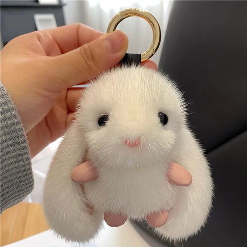 ZAKOL 15cm Fluffy Rabbit Fur Pompon Bunny Keychain Soft Cute Rabbit