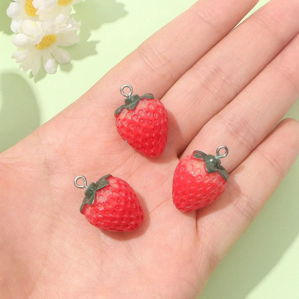 3/6/15pcs Multi-color Resin Strawberry Shaped Pendant, Can Be Used for