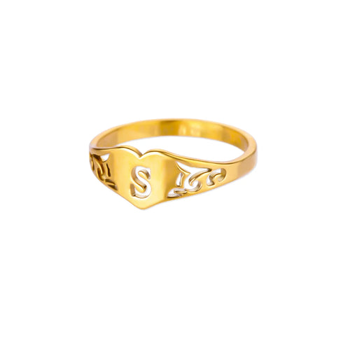 Fashion Hollow Initial Letter Heart Rings For Women Gold Color