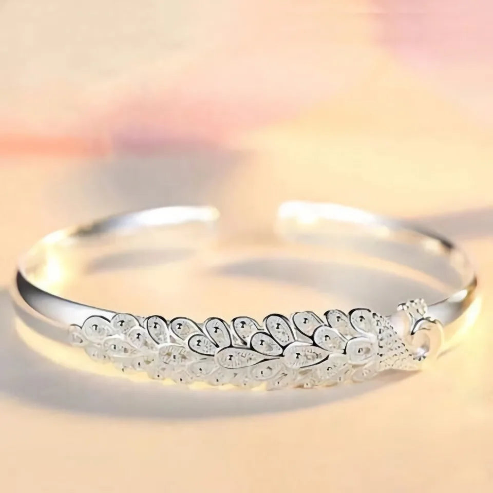 New 925 sterling silver elegant Peacock opening screen bracelet