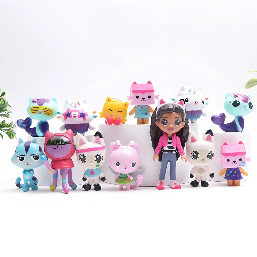 13pcs Gabby Dollhouse Anime Figure Toy Smiling Car Cat Hug Gaby Girl