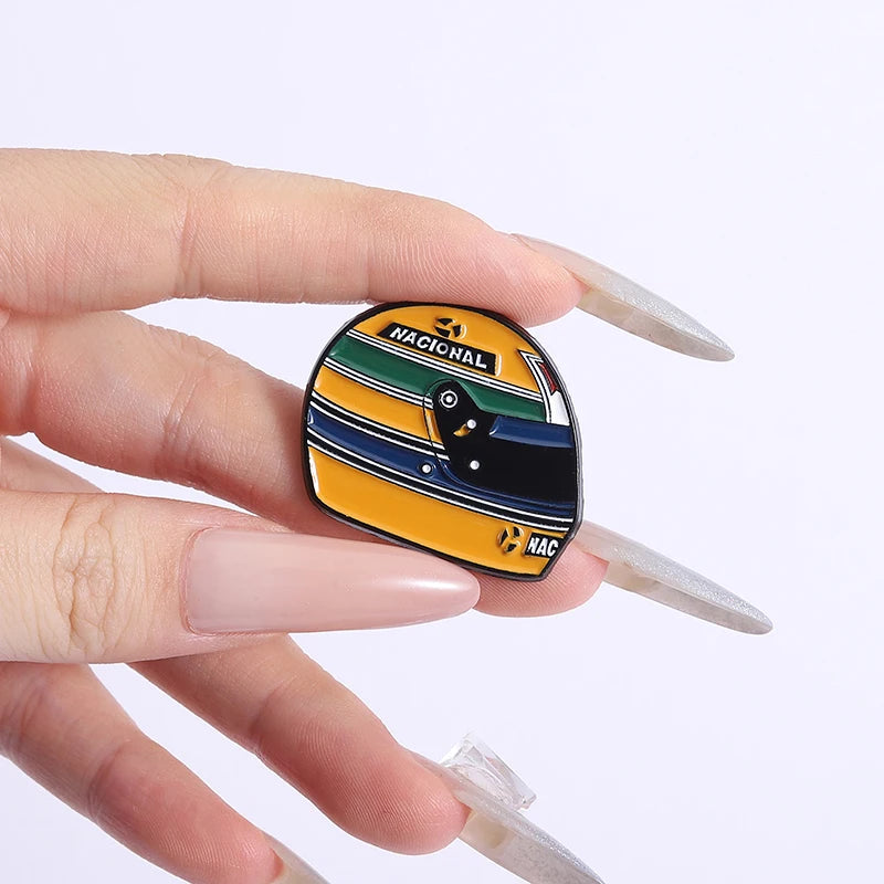 F1 Racing Driver Enamel Pins Custom Ayrton Senna Helmet