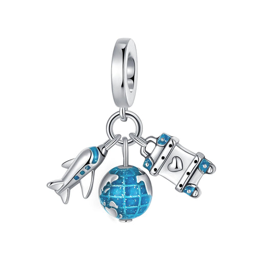 925 Silver Travel Airplane Passport Charms Beads Pendants Fit Original