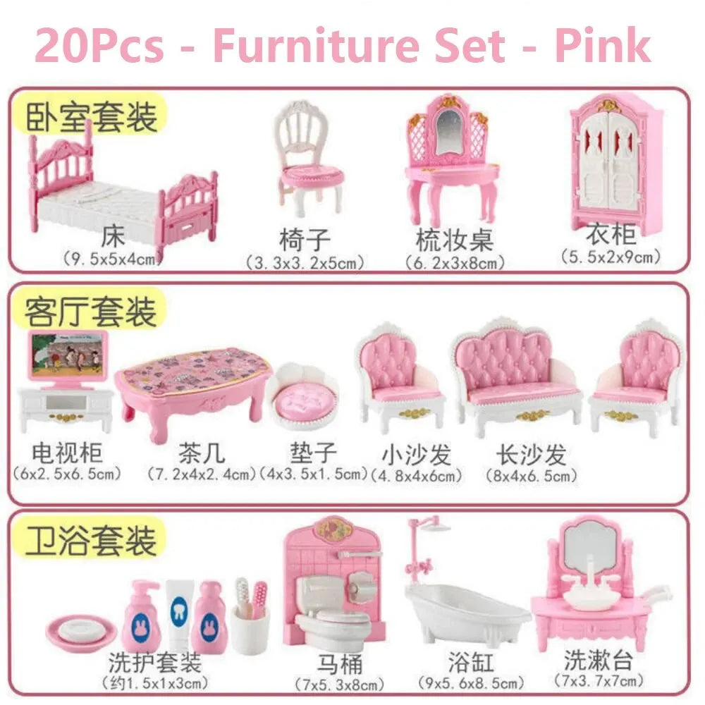 Hot Sale Cute Kawaii Pink 10 Items/Lot Miniature Dollhouse Furniture