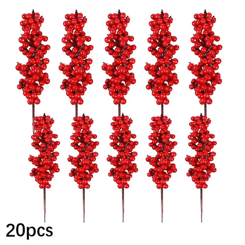 5/10/20Pcs Chritsmas Decoration Red Berry Branches Cherry Stamen For