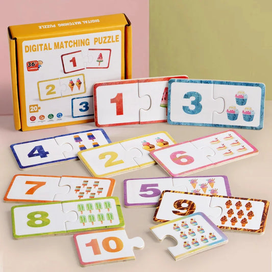 Wooden Number Matching Puzzle Toys Montessori Early Education Digital