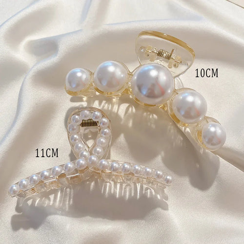 Vintage Pearl Clips Set Large Claw Korean Ponytail Big Barrettes Jaw