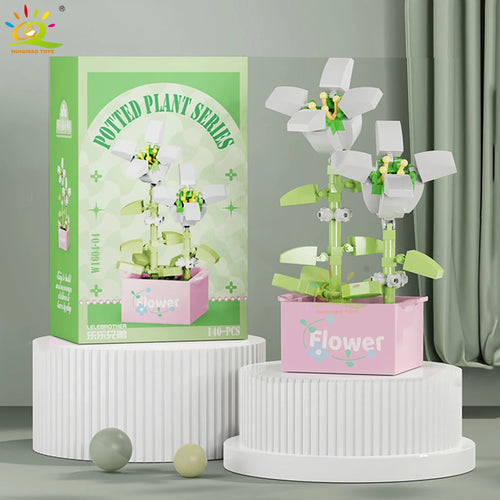 HUIQIBAO MOC Flower Succulent Potted Model Building Block DIY Eternal