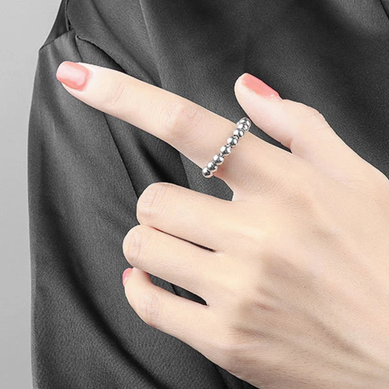 Simple Metal Beads Fidget Rotating Rings for Women Men Rotate Freely