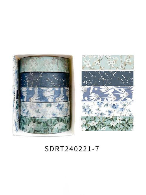 5 rolls of boxed romantic flower handbook tape, cute DIY fresh