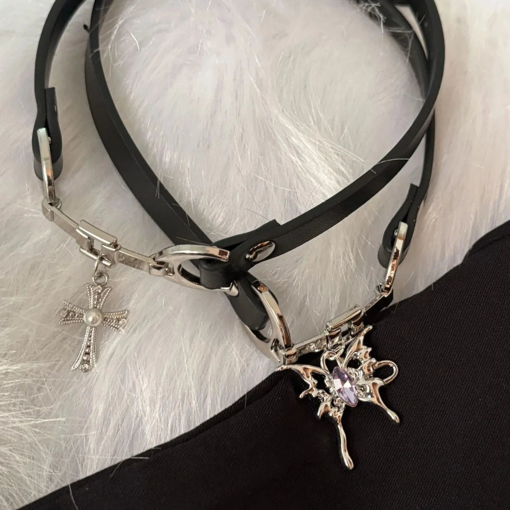 Y2K Charm PU Leather Sexy Choker Vintage Necklaces for Women Spice